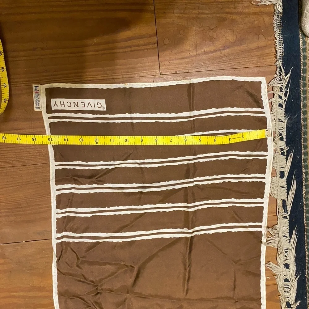 Givenchy Silk Long Wrap Muffler Scarf Brown Cream 65” Vintage